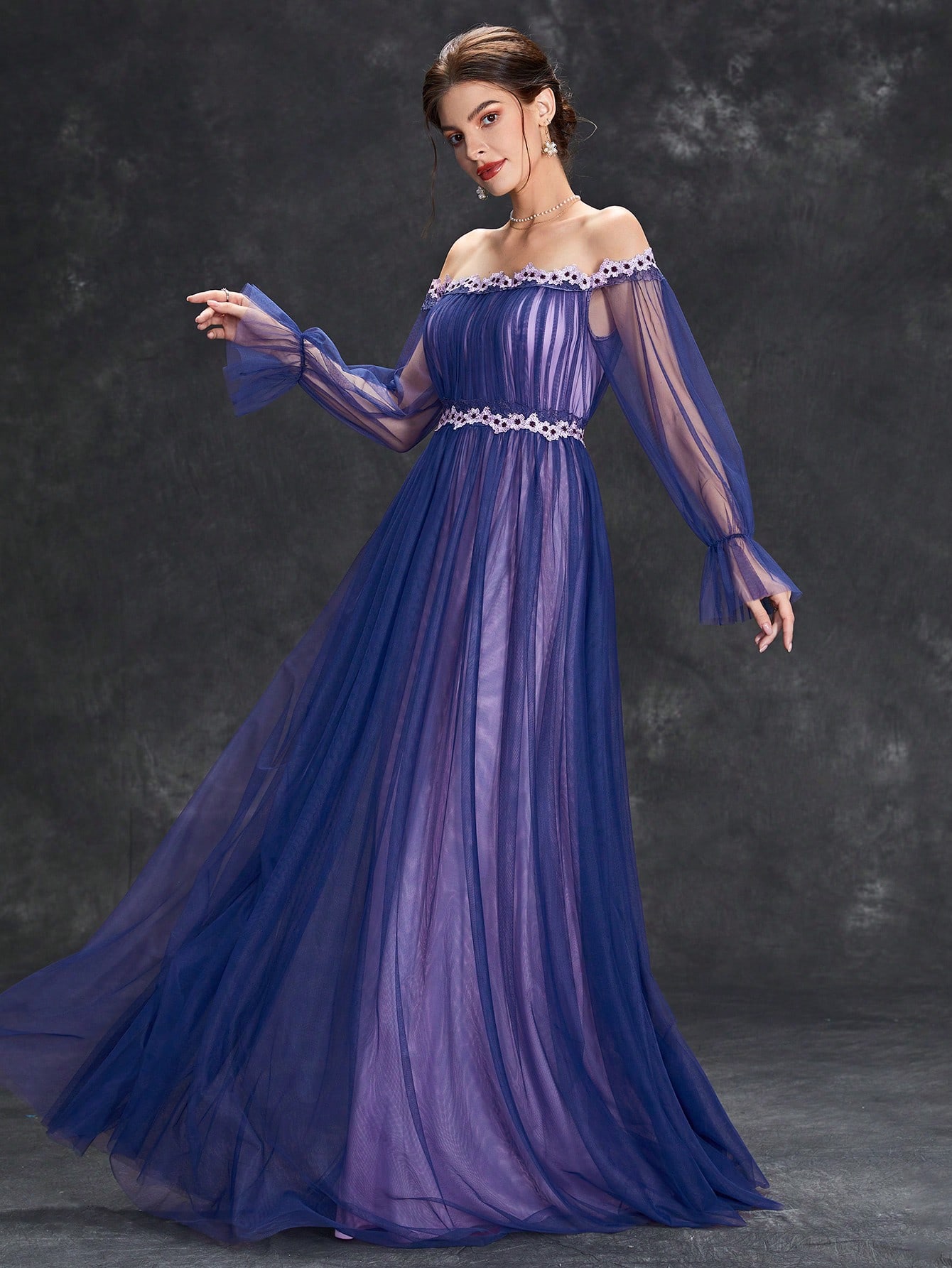 Leely Elegant Off The Shoulder Flare Sleeve A-line Party Dress