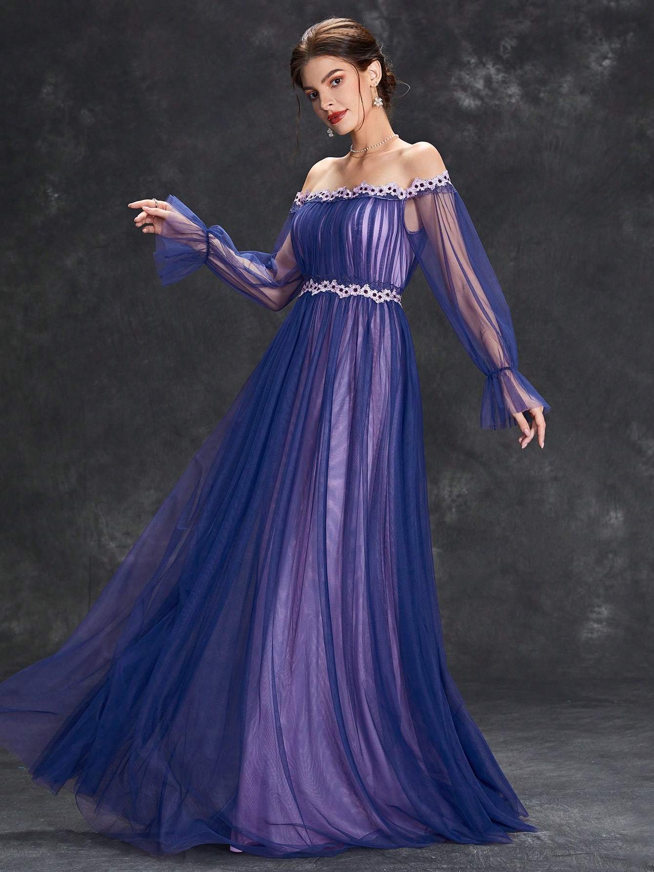 Leely Elegant Off The Shoulder Flare Sleeve A-line Party Dress
