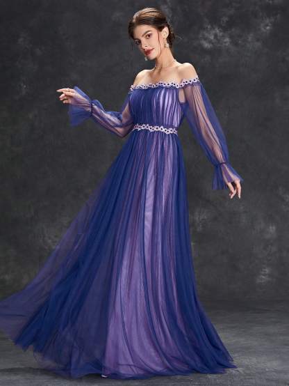 Leely Elegant Off The Shoulder Flare Sleeve A-line Party Dress