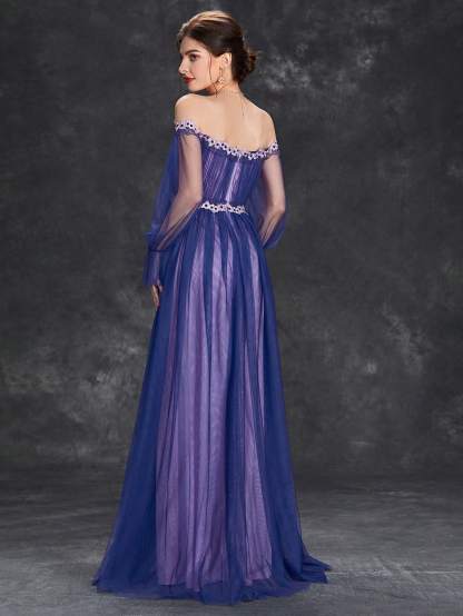 Leely Elegant Off The Shoulder Flare Sleeve A-line Party Dress