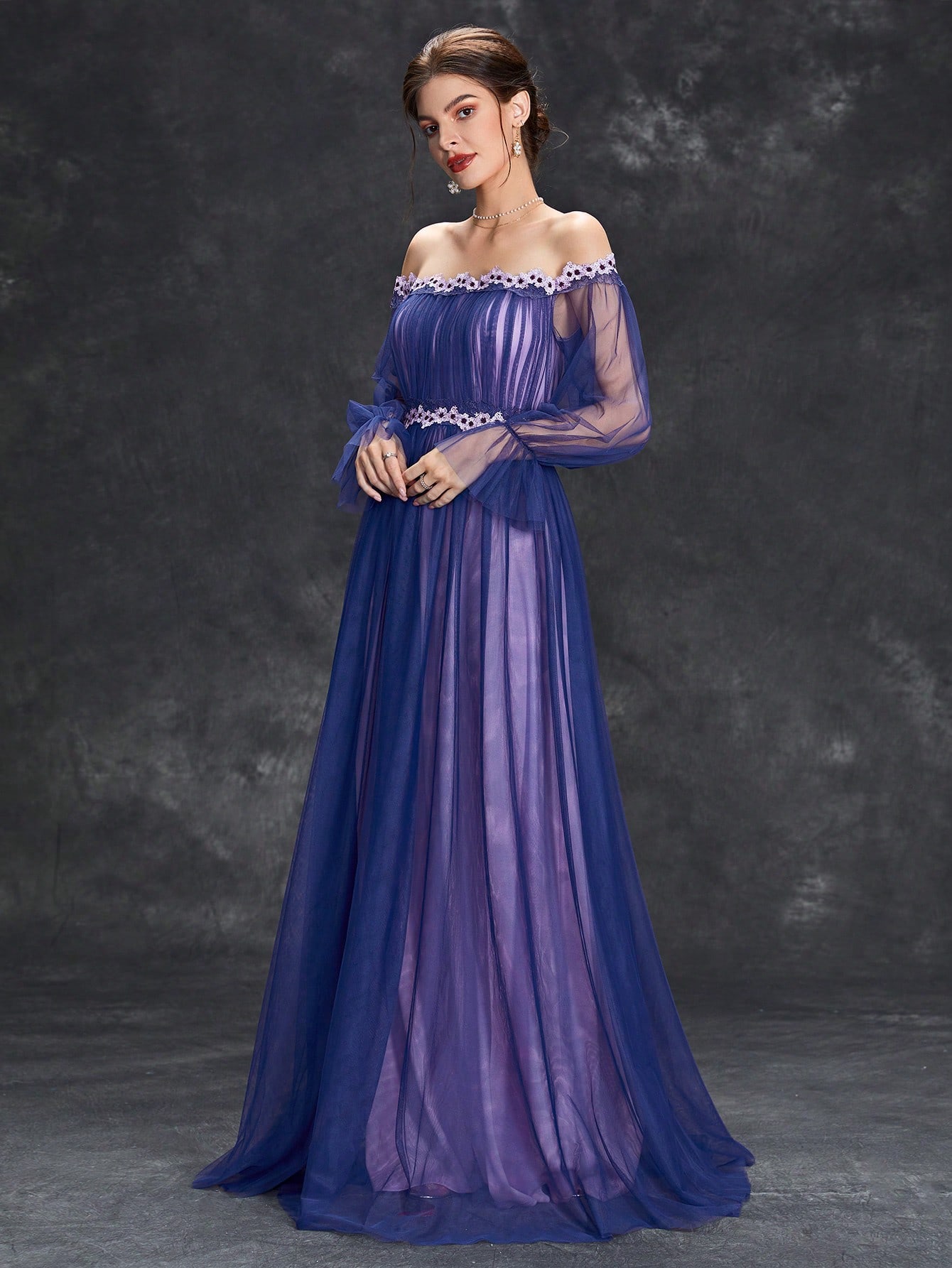 Leely Elegant Off The Shoulder Flare Sleeve A-line Party Dress