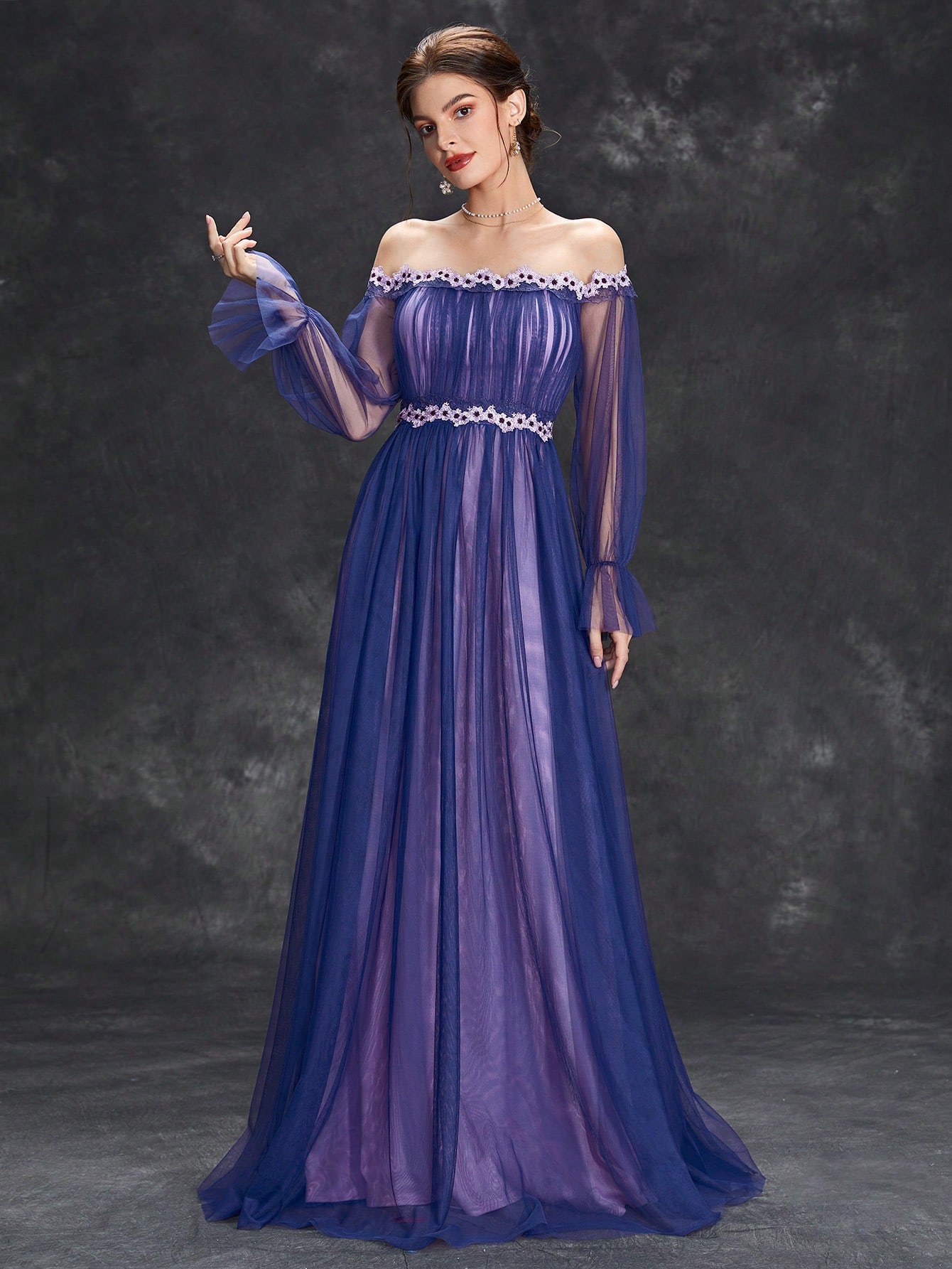Leely Elegant Off The Shoulder Flare Sleeve A-line Party Dress