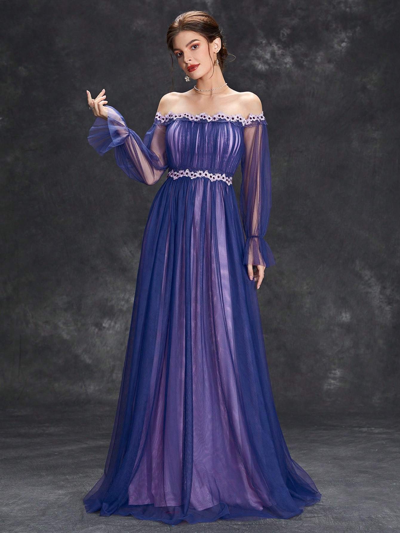 Leely Elegant Off The Shoulder Flare Sleeve A-line Party Dress