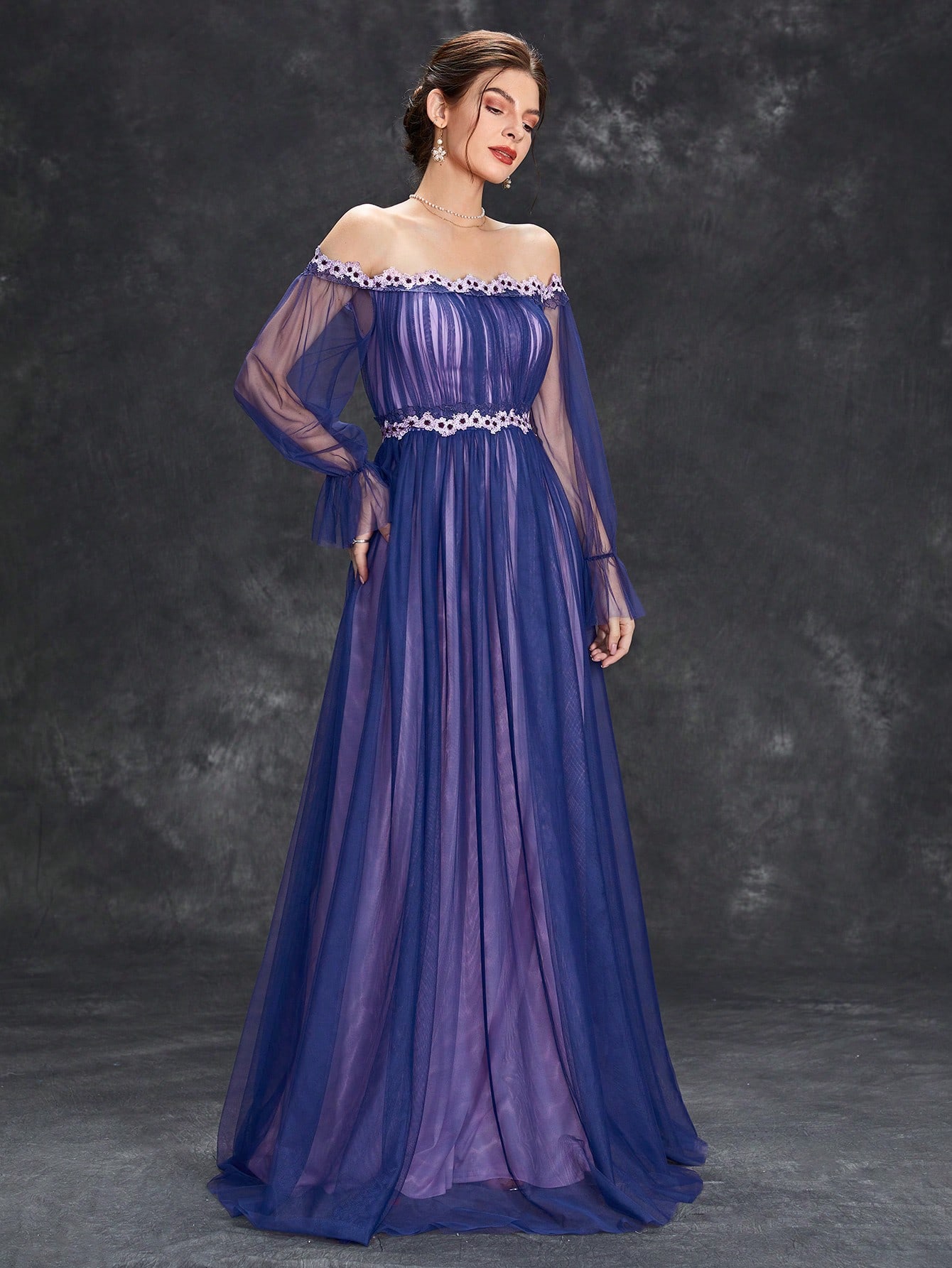 Leely Elegant Off The Shoulder Flare Sleeve A-line Party Dress