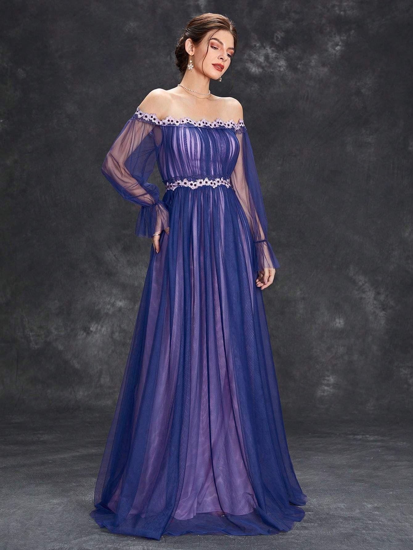 Leely Women's Elegant Sweetheart Cloak Sleeve Lace A-Line Dress