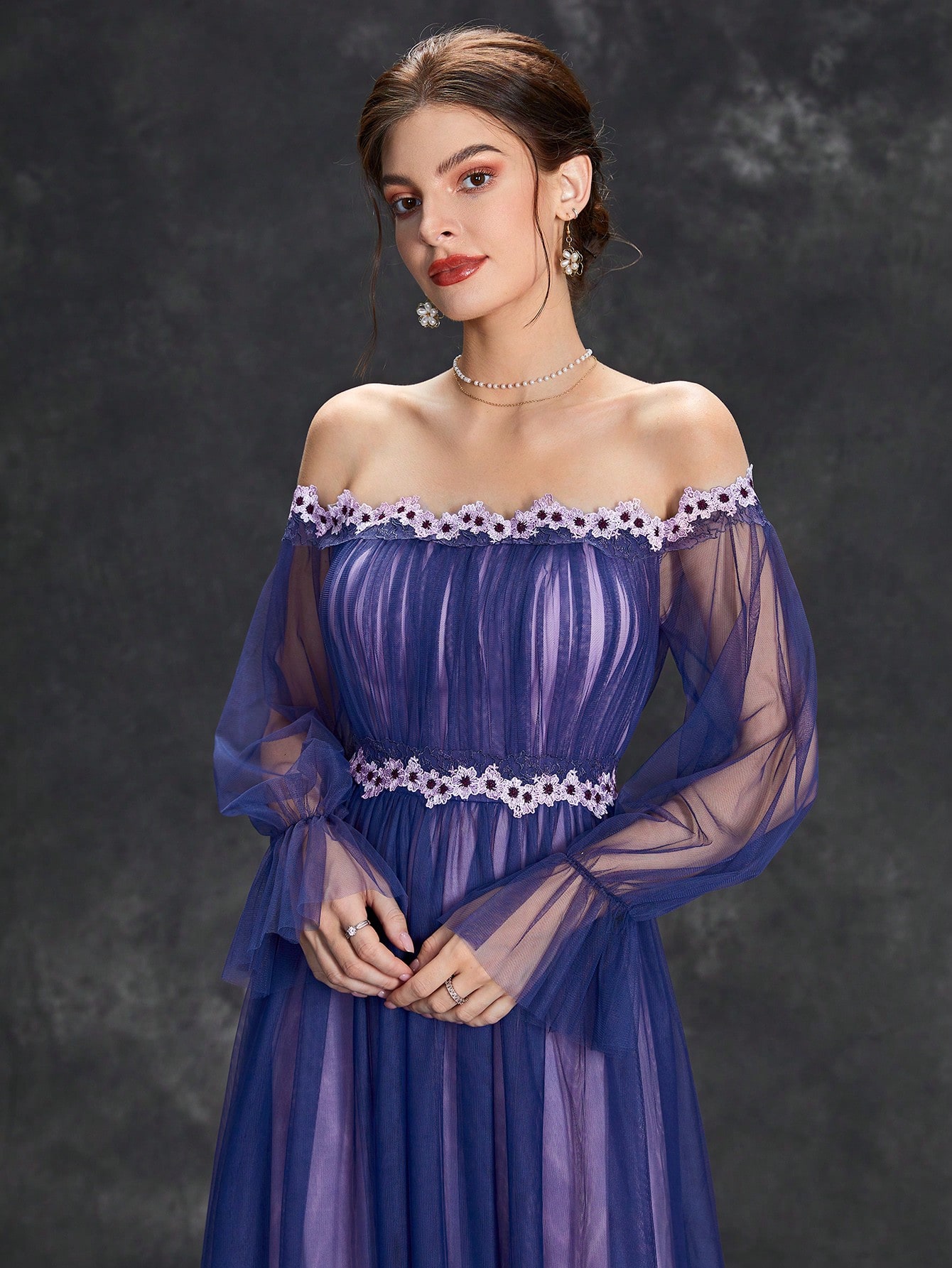 Leely Elegant Off The Shoulder Flare Sleeve A-line Party Dress