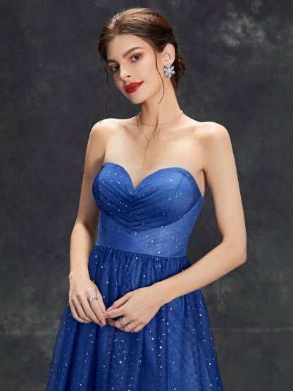 Leely Elegant Strapless Sleeveless A-line Asymmetrical Party Dress
