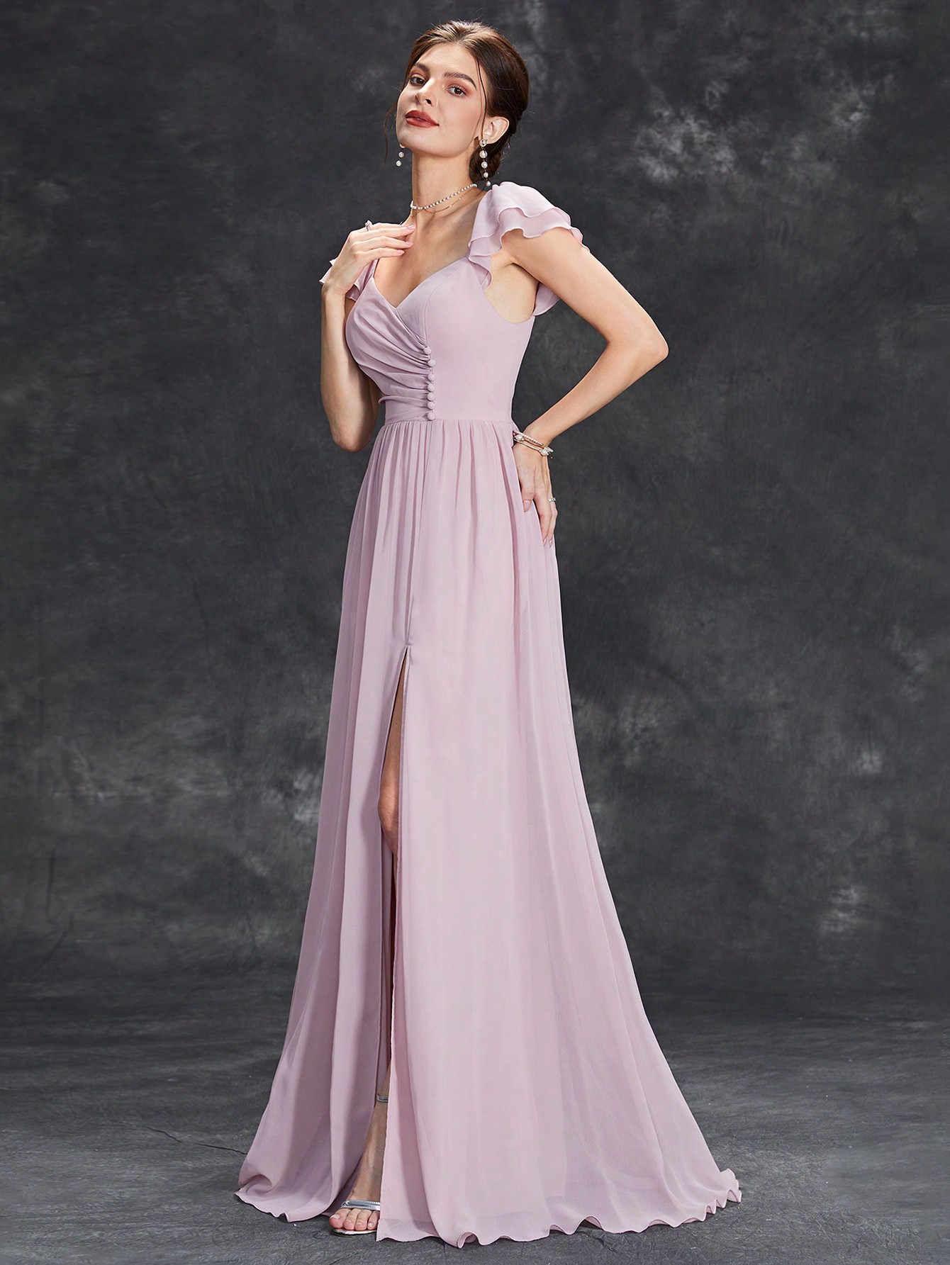 Leely Elegant Sweetheart Flounce Sleeve A-line Party Dress