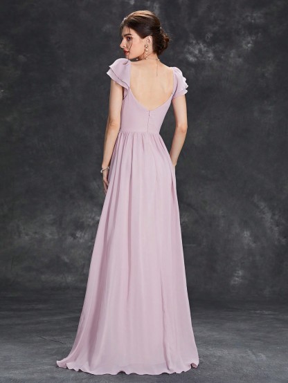 Leely Elegant Sweetheart Flounce Sleeve A-line Party Dress