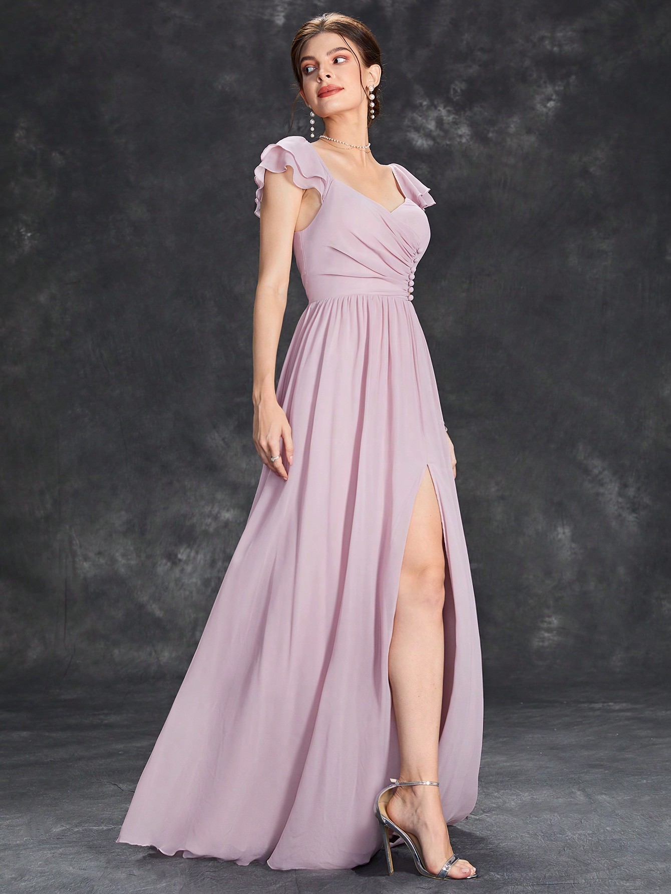 Leely Elegant Sweetheart Flounce Sleeve A-line Party Dress