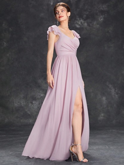 Leely Elegant Sweetheart Flounce Sleeve A-line Party Dress