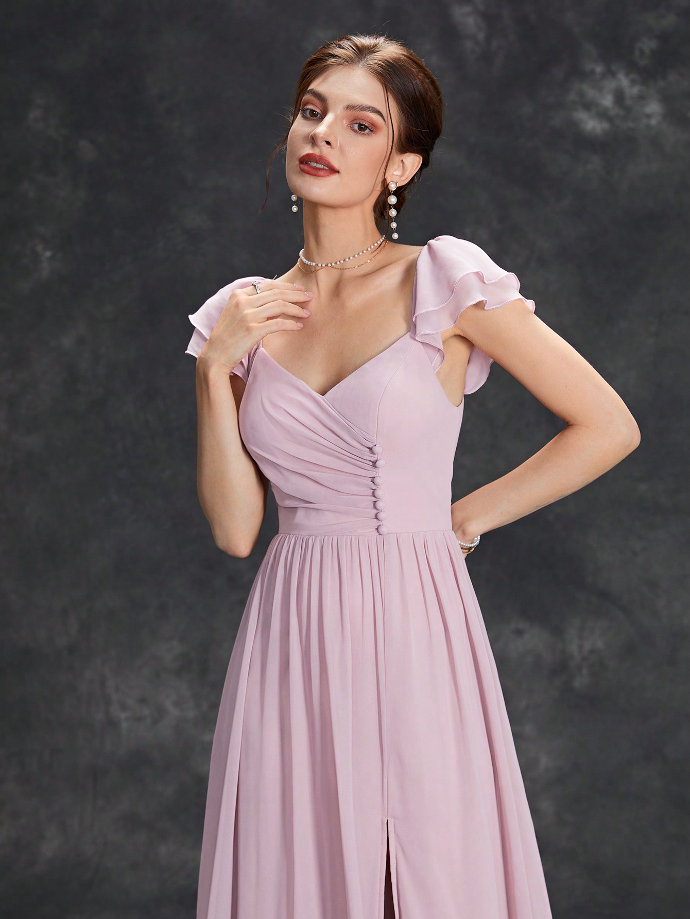 Leely Elegant Sweetheart Flounce Sleeve A-line Party Dress