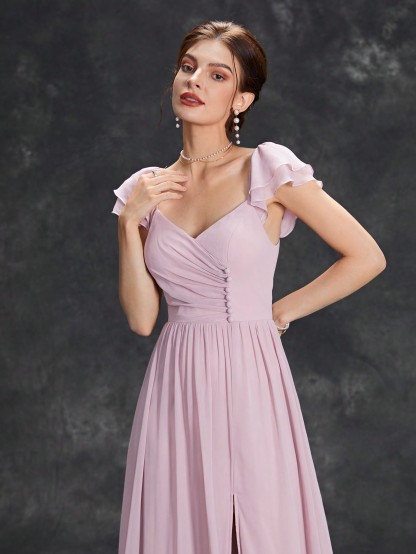 Leely Elegant Sweetheart Flounce Sleeve A-line Party Dress