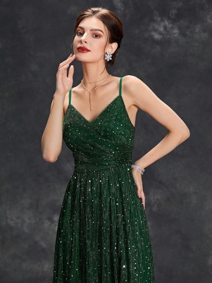 Leely Women's Elegant Spaghetti Straps Sleeveless Party Dress