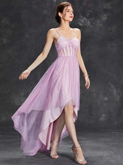 Leely Elegant Spaghetti Straps Sleeveless A-line Party Dress