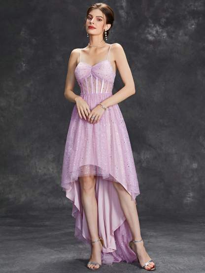 Leely Elegant Spaghetti Straps Sleeveless A-line Party Dress