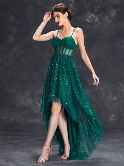 Leely Elegant Spaghetti Straps Sleeveless A-line Party Dress