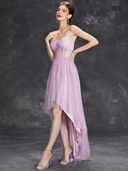 Leely Elegant Spaghetti Straps Sleeveless A-line Party Dress