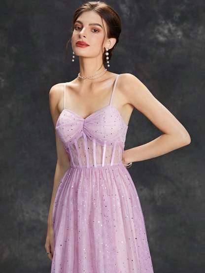 Leely Elegant Spaghetti Straps Sleeveless A-line Party Dress