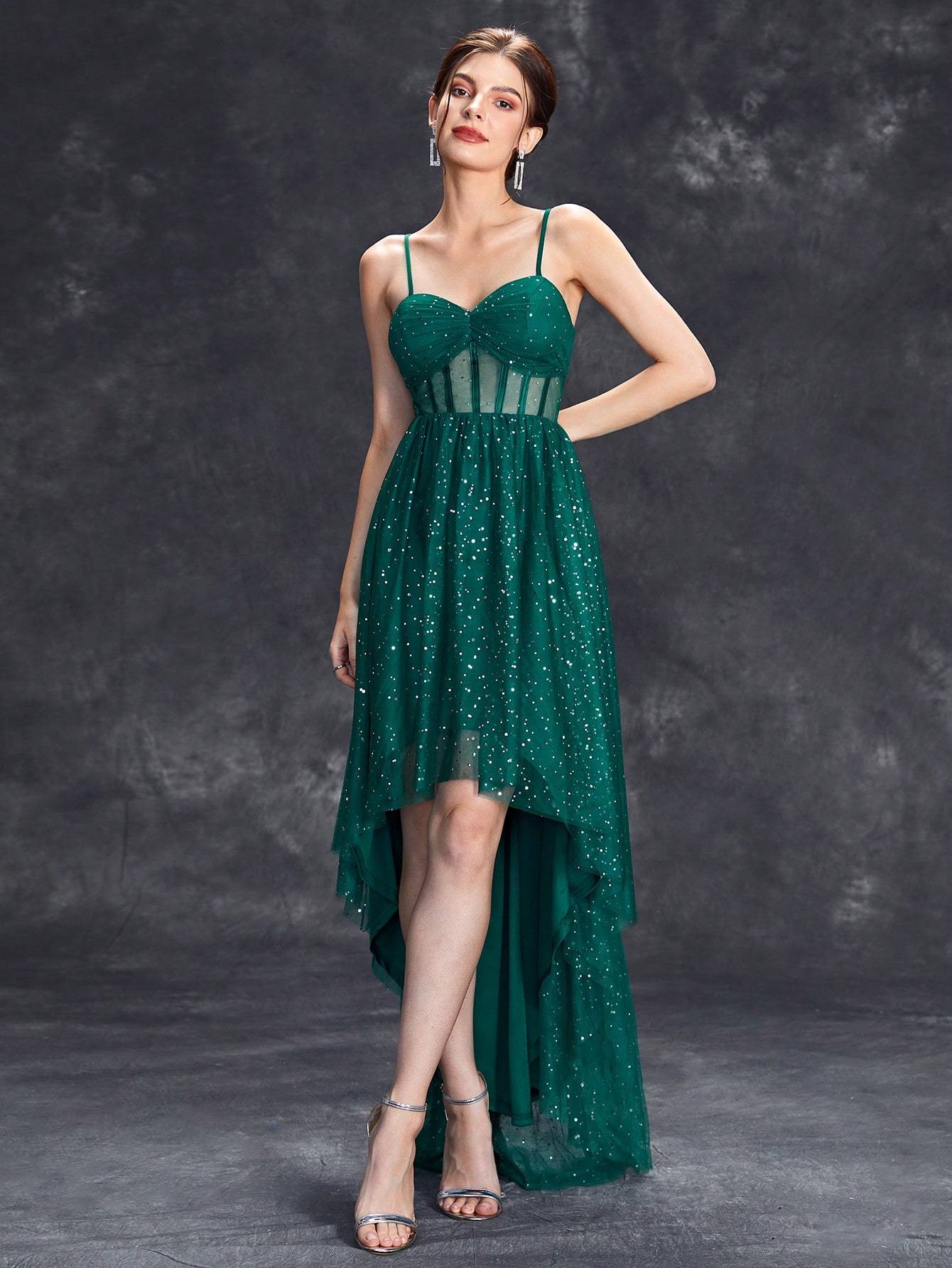 Leely Elegant Spaghetti Straps Sleeveless A-line Party Dress