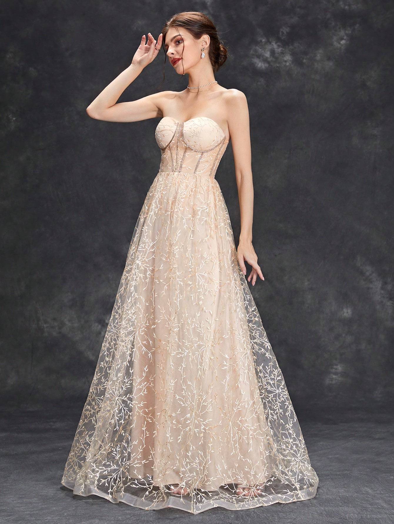 Leely Women's Elegant Strapless Sleeveless Party Dress