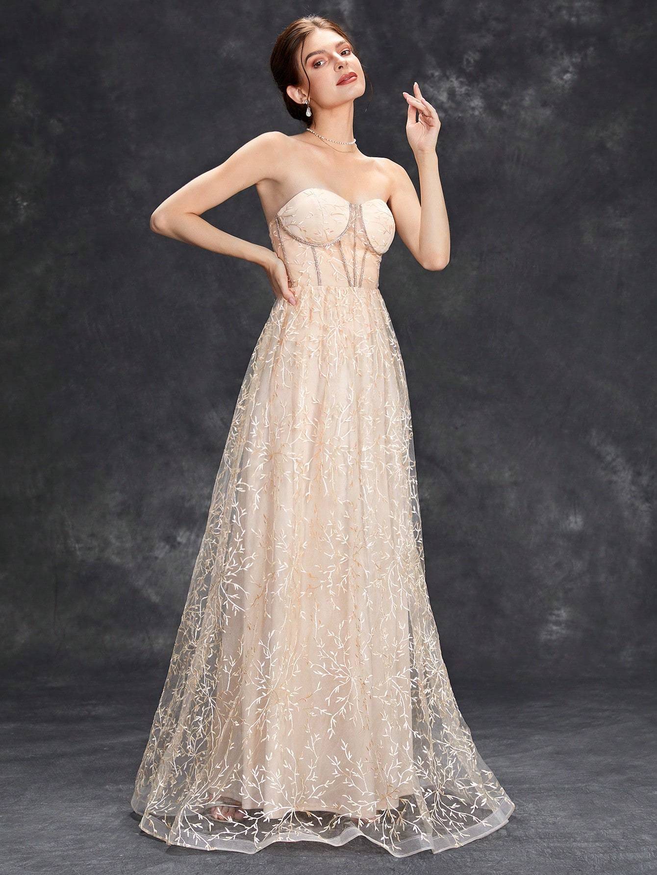Leely Women's Elegant Sweetheart Cloak Sleeve Lace A-Line Dress