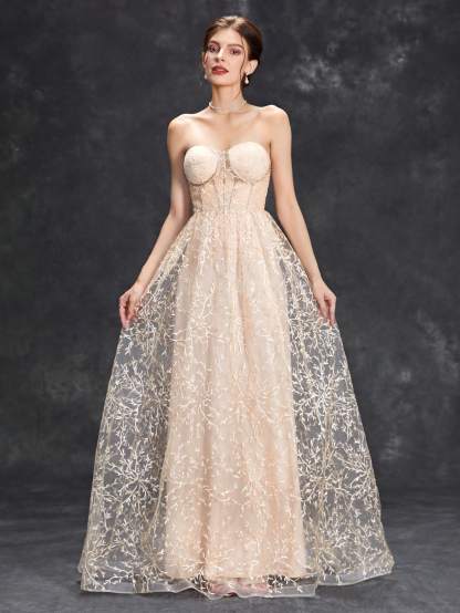 Leely Women's Elegant Strapless Sleeveless Party Dress