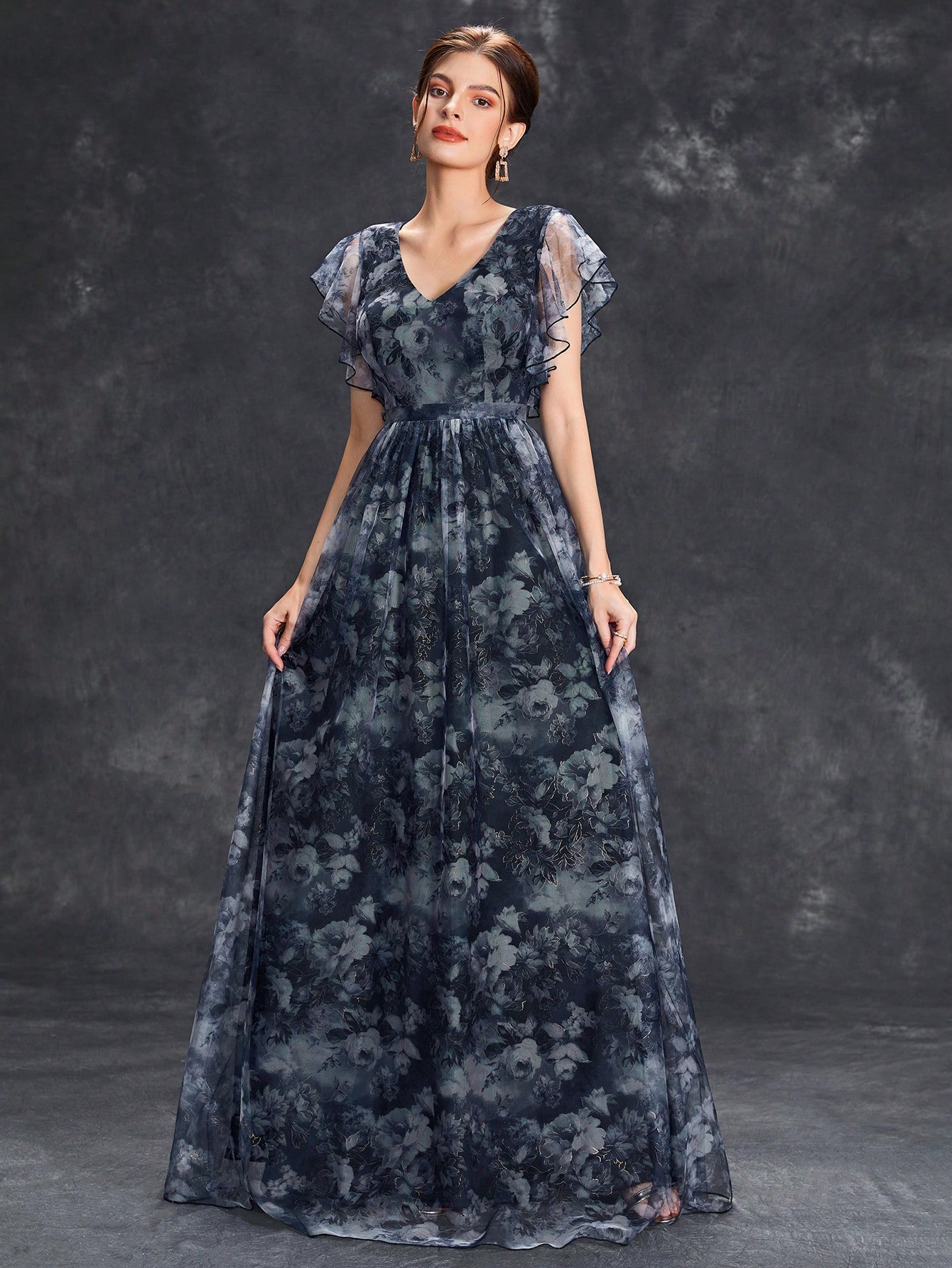 Leely Elegant V Neck Flounce Sleeve A-line Party Dress