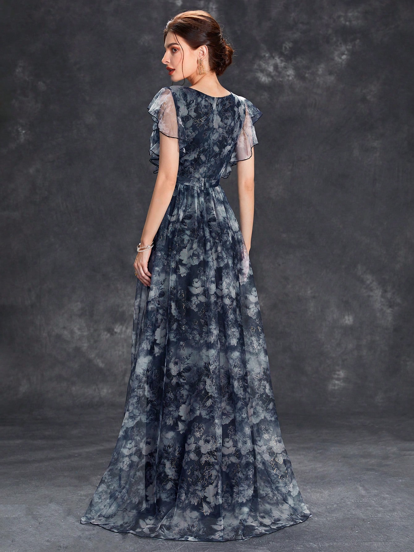 Leely Elegant V Neck Flounce Sleeve A-line Party Dress