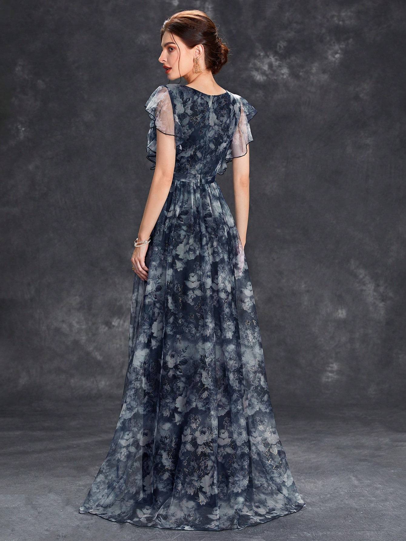 Leely Elegant V Neck Flounce Sleeve A-line Party Dress