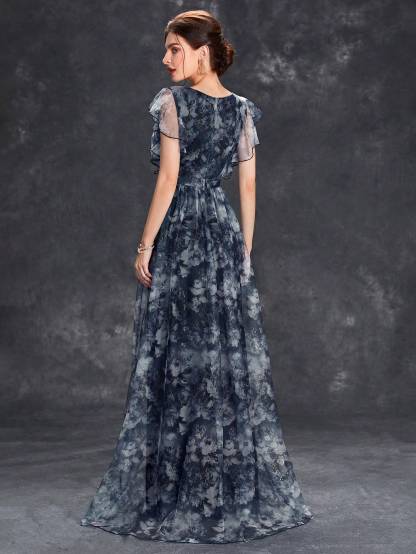 Leely Elegant V Neck Flounce Sleeve A-line Party Dress