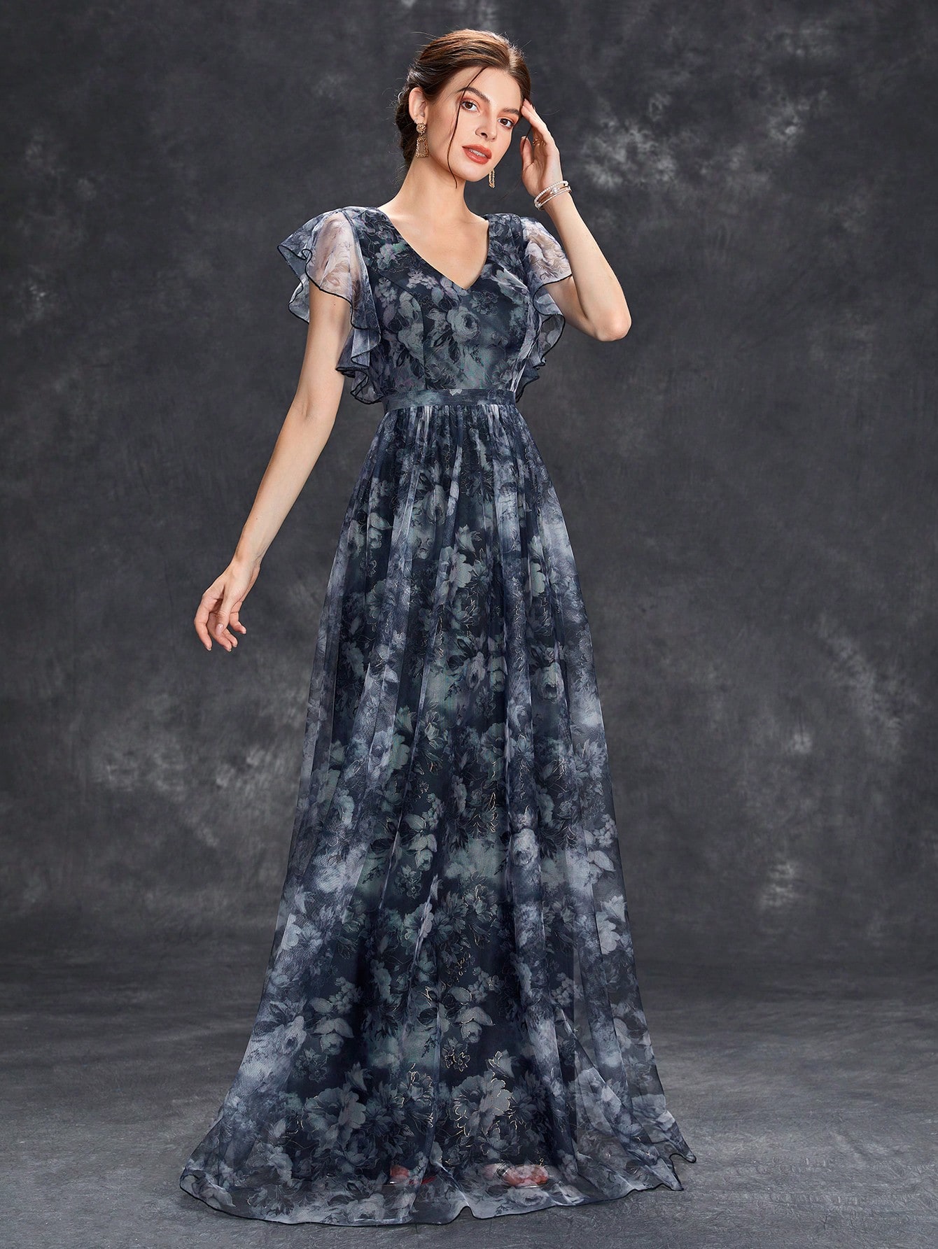 Leely Elegant V Neck Flounce Sleeve A-line Party Dress