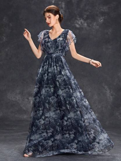 Leely Women's Elegant Sweetheart Cloak Sleeve Lace A-Line Dress