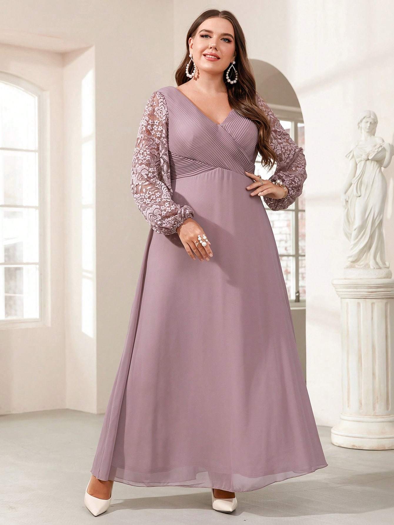 Leely Women's Elegant Sweetheart Cloak Sleeve Lace A-Line Dress