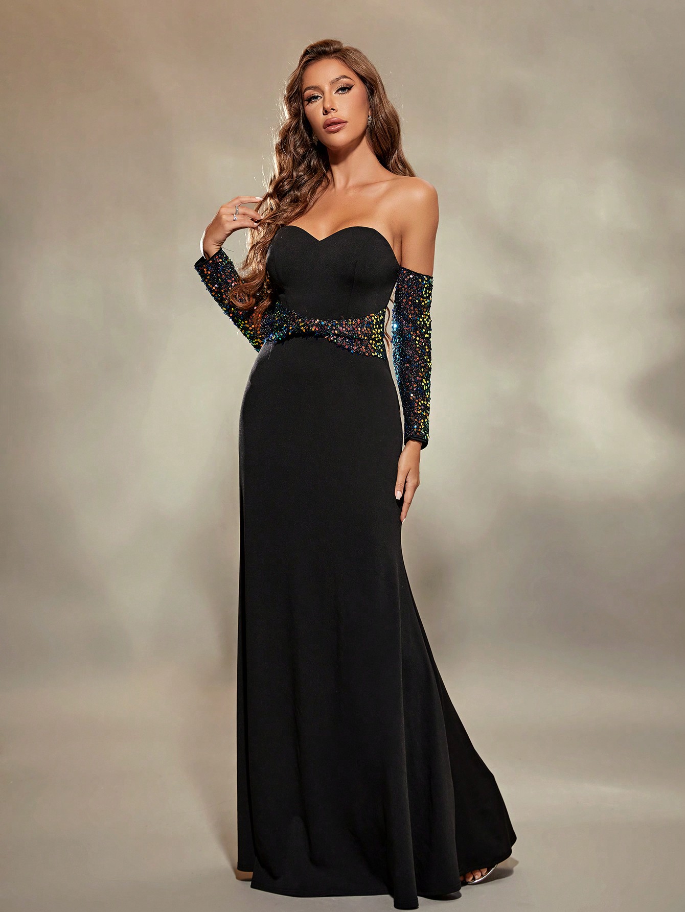 Leely Elegant Strapless Long Sleeve Mermaid Party Dress