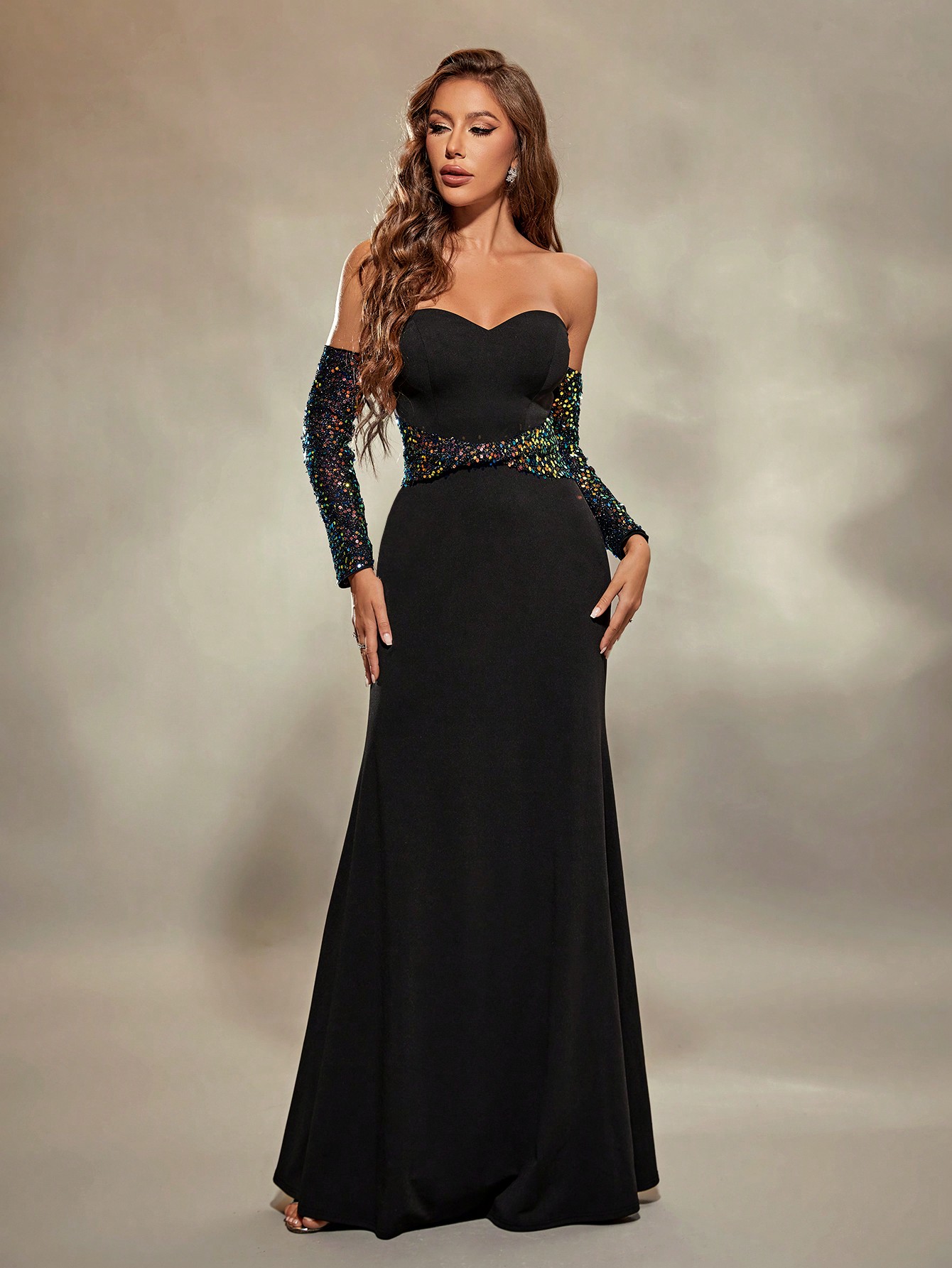 Leely Elegant Strapless Long Sleeve Mermaid Party Dress