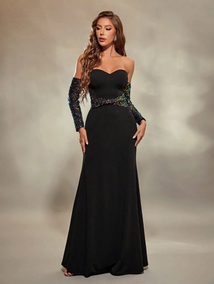 Leely Women's Elegant Sweetheart Cloak Sleeve Lace A-Line Dress