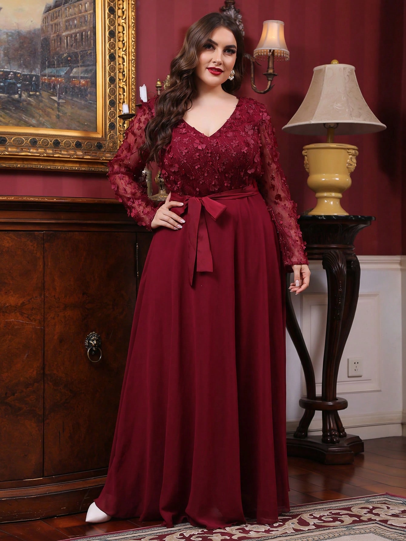 Leely Women's Elegant Sweetheart Cloak Sleeve Lace A-Line Dress