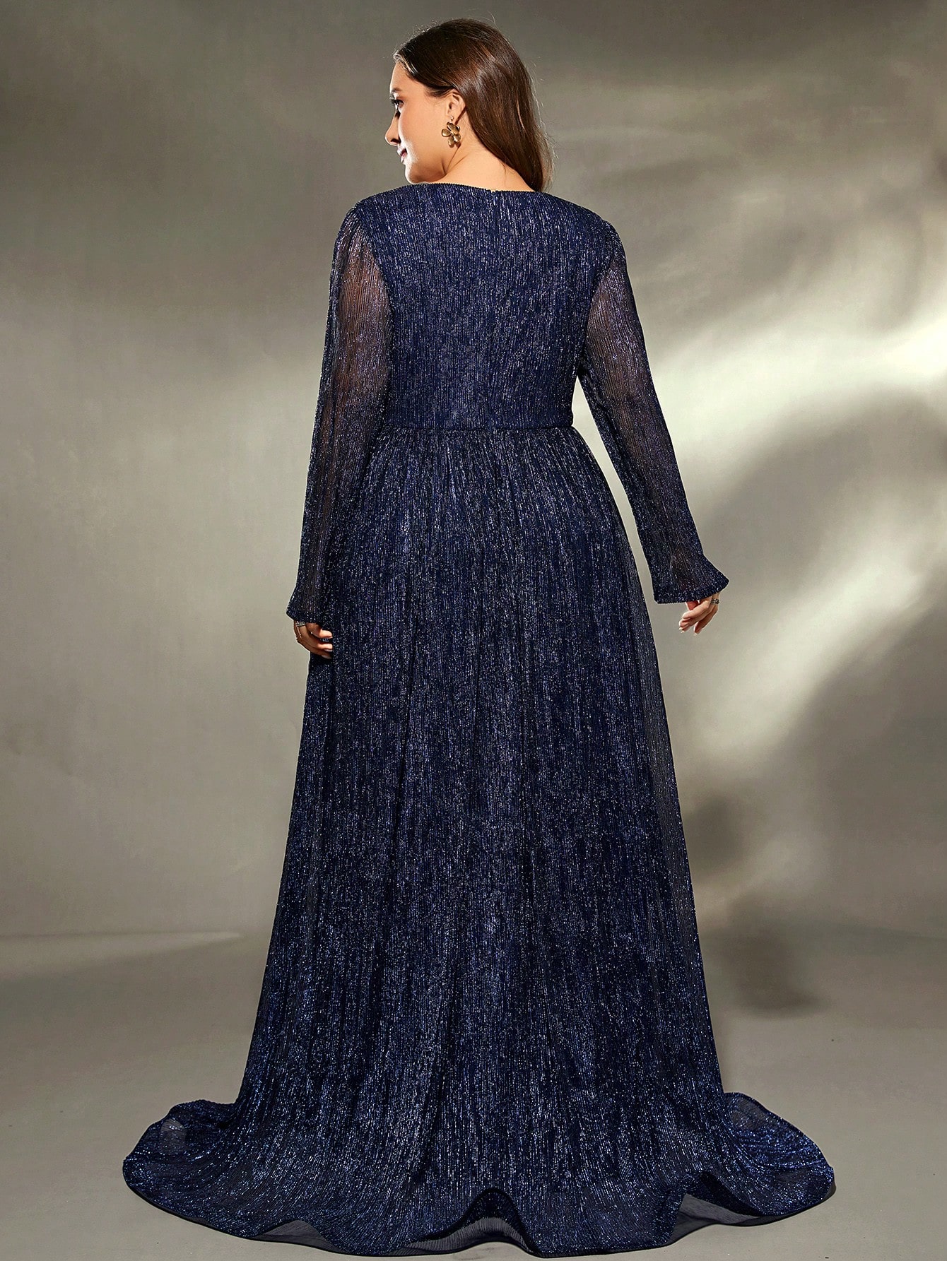 Leely Plus Women's Elegant V Neck Long Sleeve Party Dress