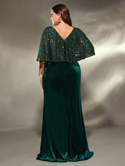Leely Plus Women's Elegant V Neck Party Dress