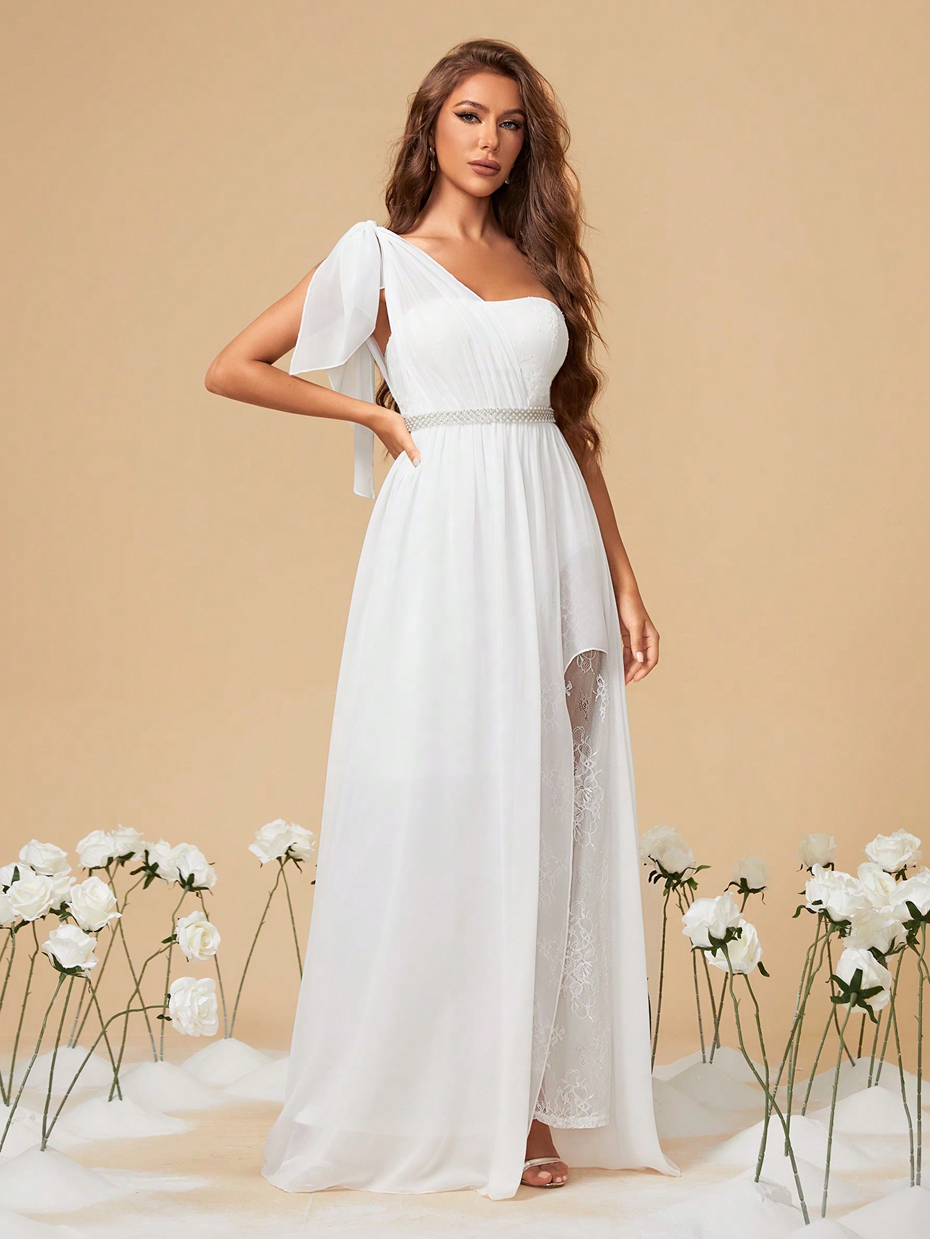 Leely Elegant One Shoulder Sleeveless A-line Wedding Dress
