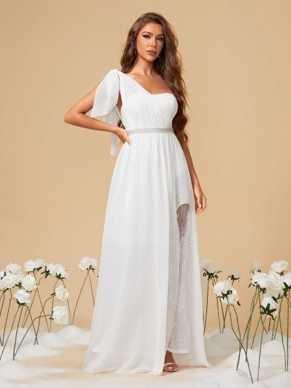 Leely Women's Elegant Sweetheart Cloak Sleeve Lace A-Line Dress