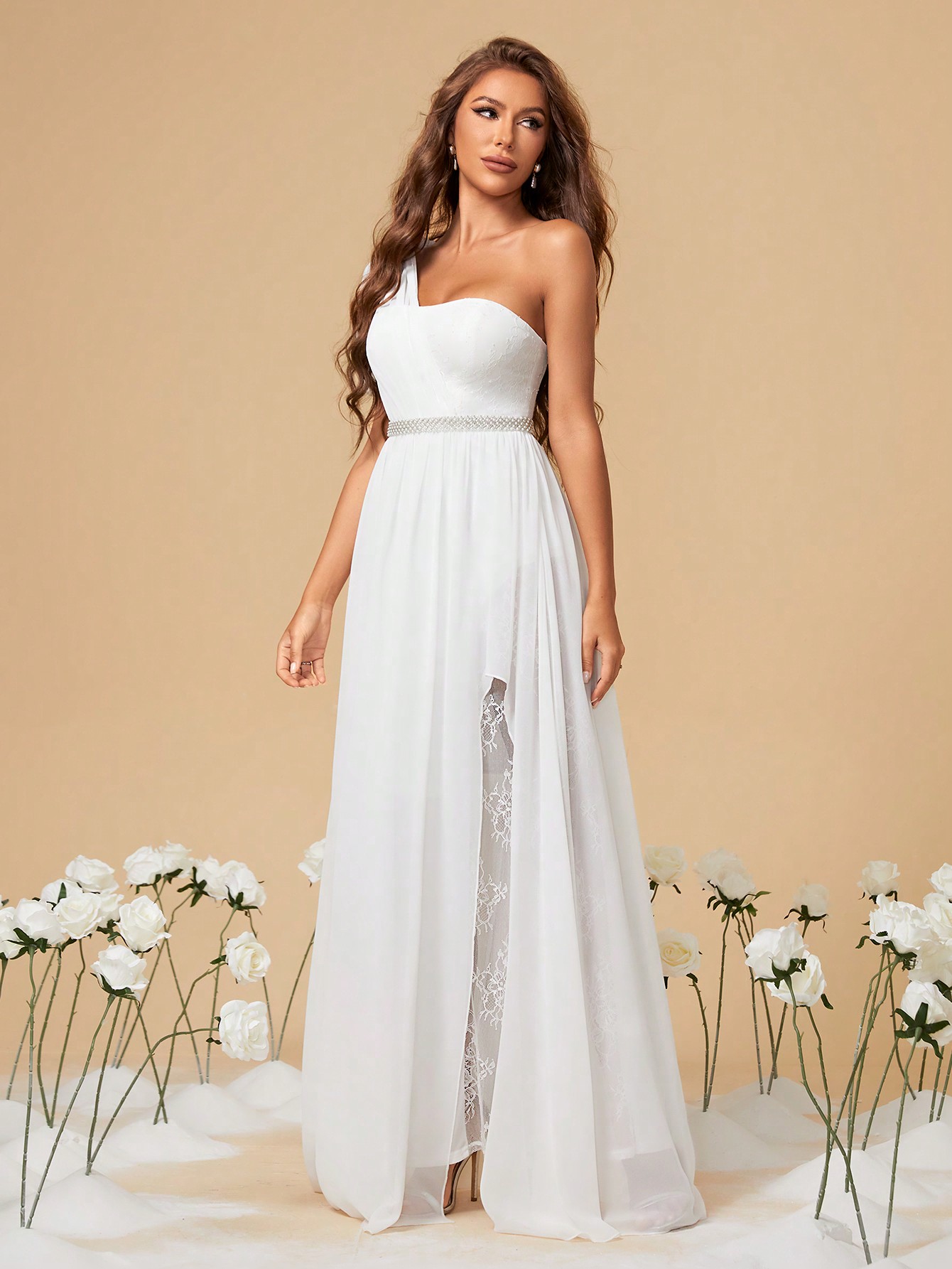 Leely Elegant One Shoulder Sleeveless A-line Wedding Dress