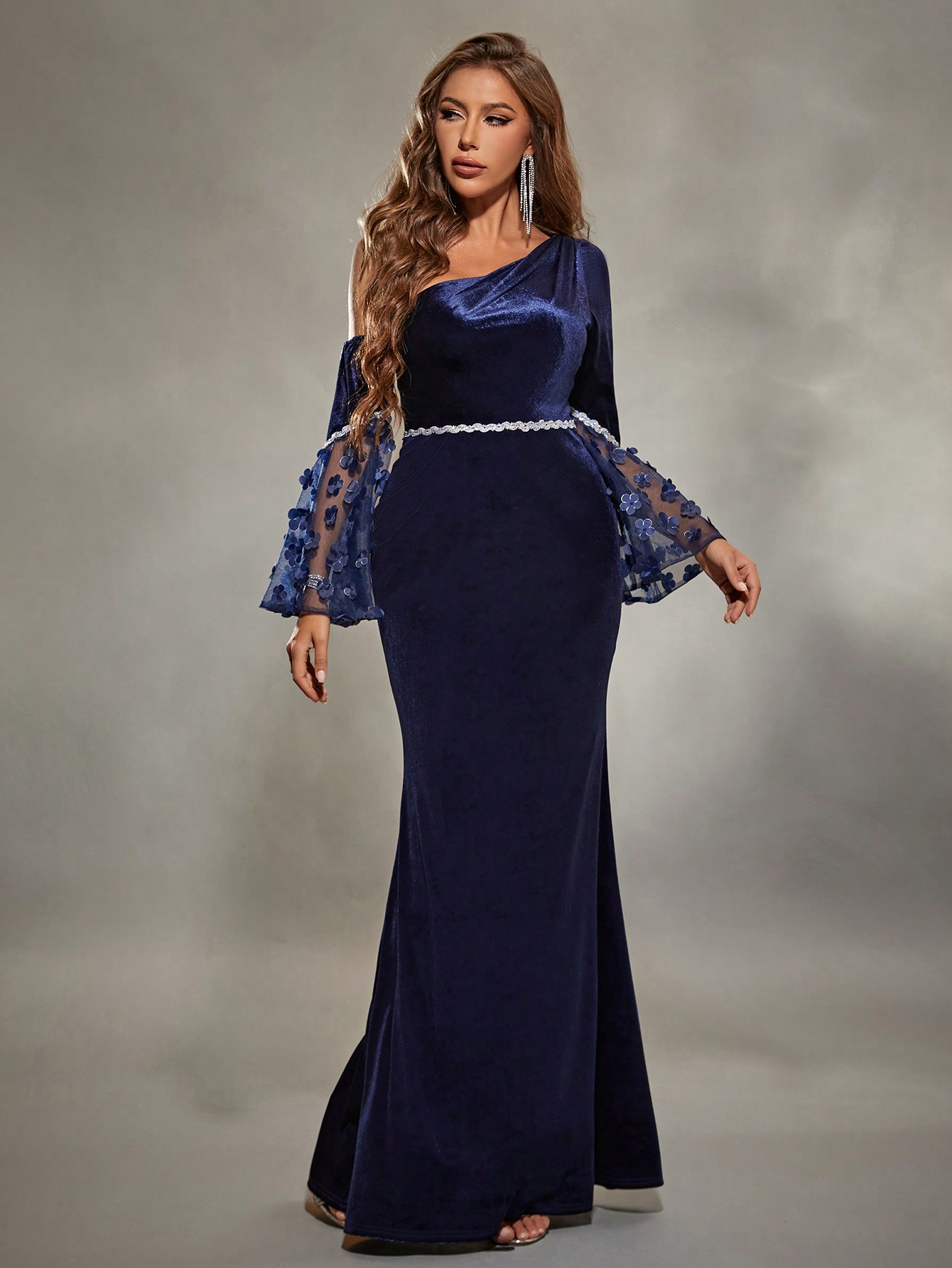 Leely Women's Elegant One Shoulder Flare Sleeve Party Dress