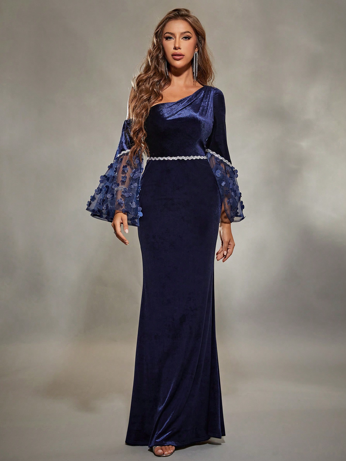 Leely Women's Elegant One Shoulder Flare Sleeve Party Dress