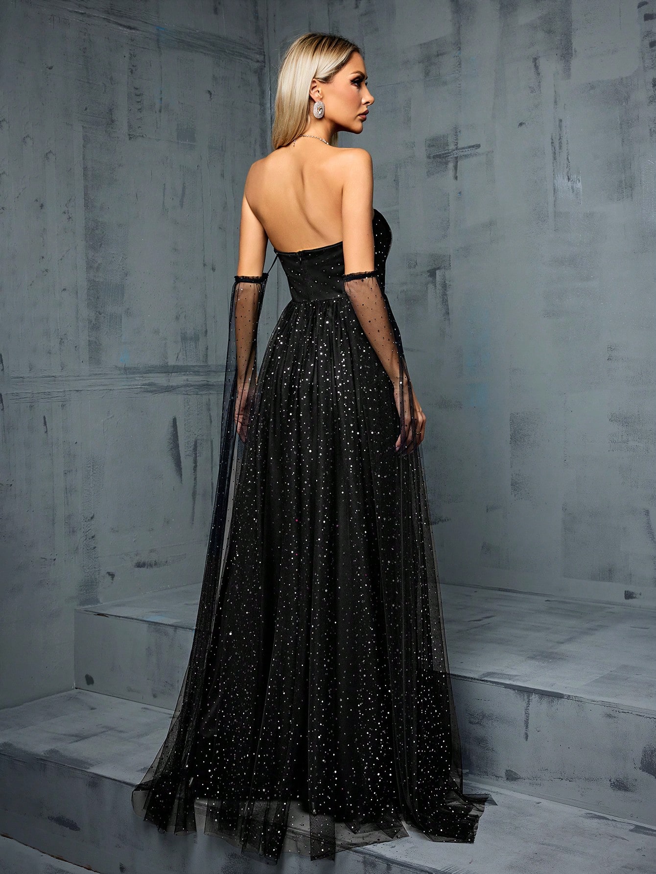 Leely Elegant Strapless Arm Sleeves A-line Party Dress