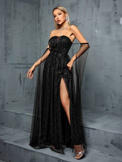 Leely Women's Elegant Sweetheart Cloak Sleeve Lace A-Line Dress