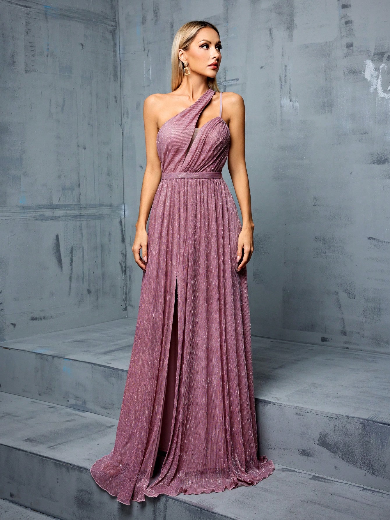 Leely Elegant One Shoulder Sleeveless A-line Party Dress