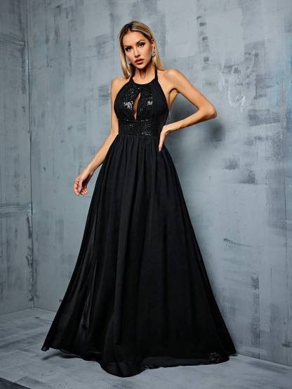 Leely Elegant Halter Sleeveless A-line Party Dress