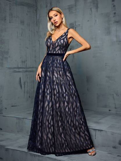 Leely Elegant V Neck Sleeveless Evening Gown